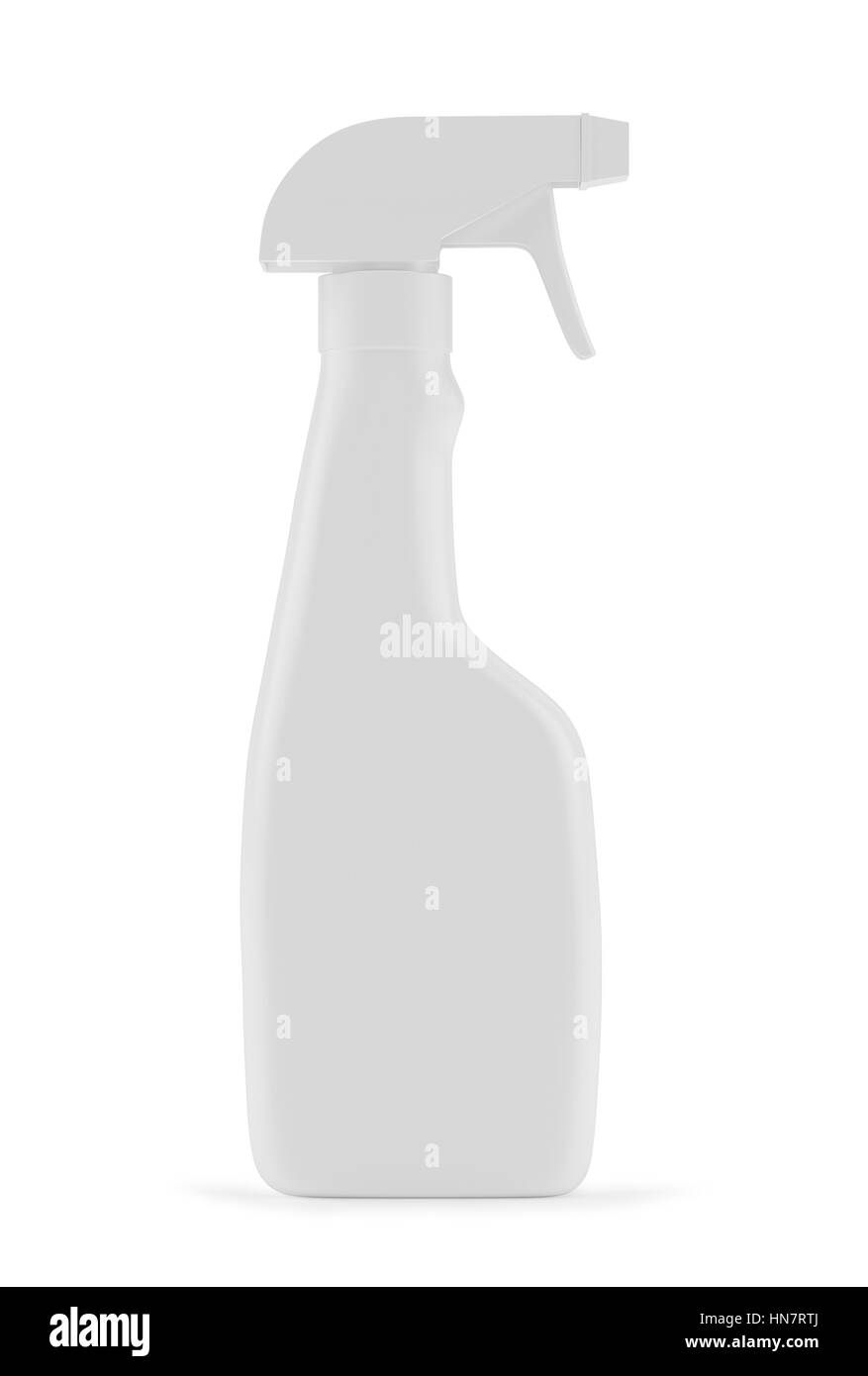 Blanco Blanco botella de detergente spray de plástico aislado en el fondo. Plantilla de embalaje boceto colección. Con trazado de recorte incluido. 3D rendering Foto de stock