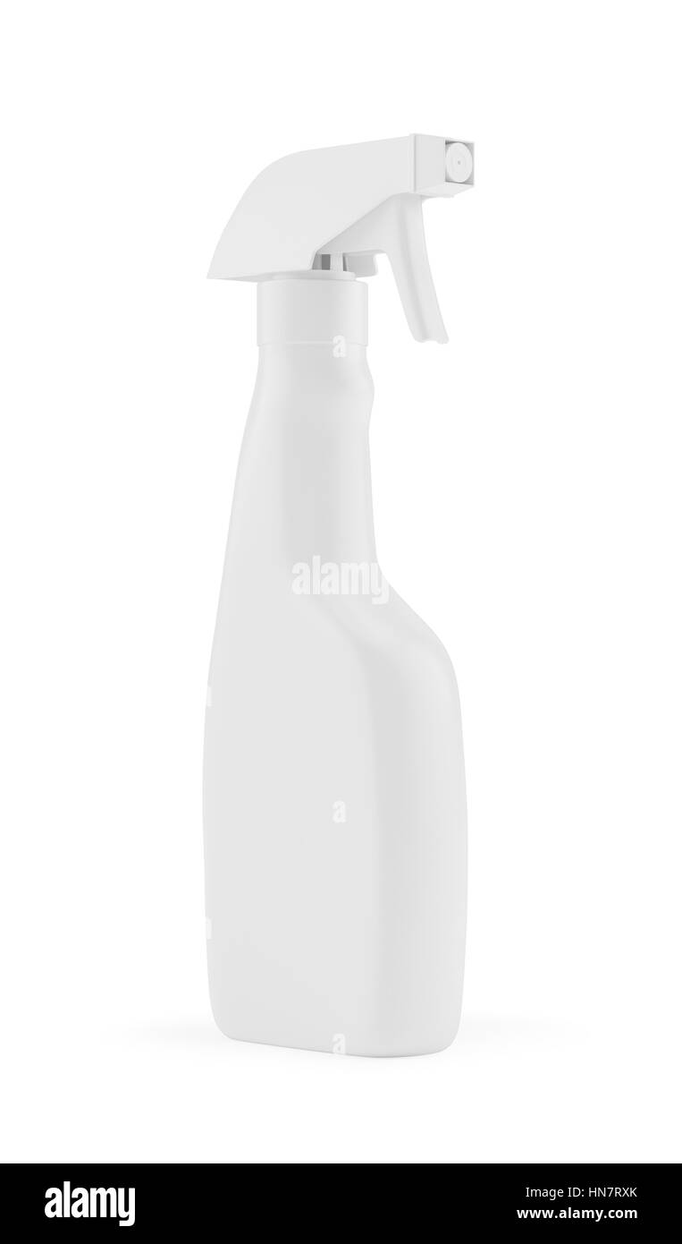 Blanco Blanco botella de detergente spray de plástico aislado en el fondo. Plantilla de embalaje boceto colección. Con trazado de recorte incluido. 3D rendering. Foto de stock