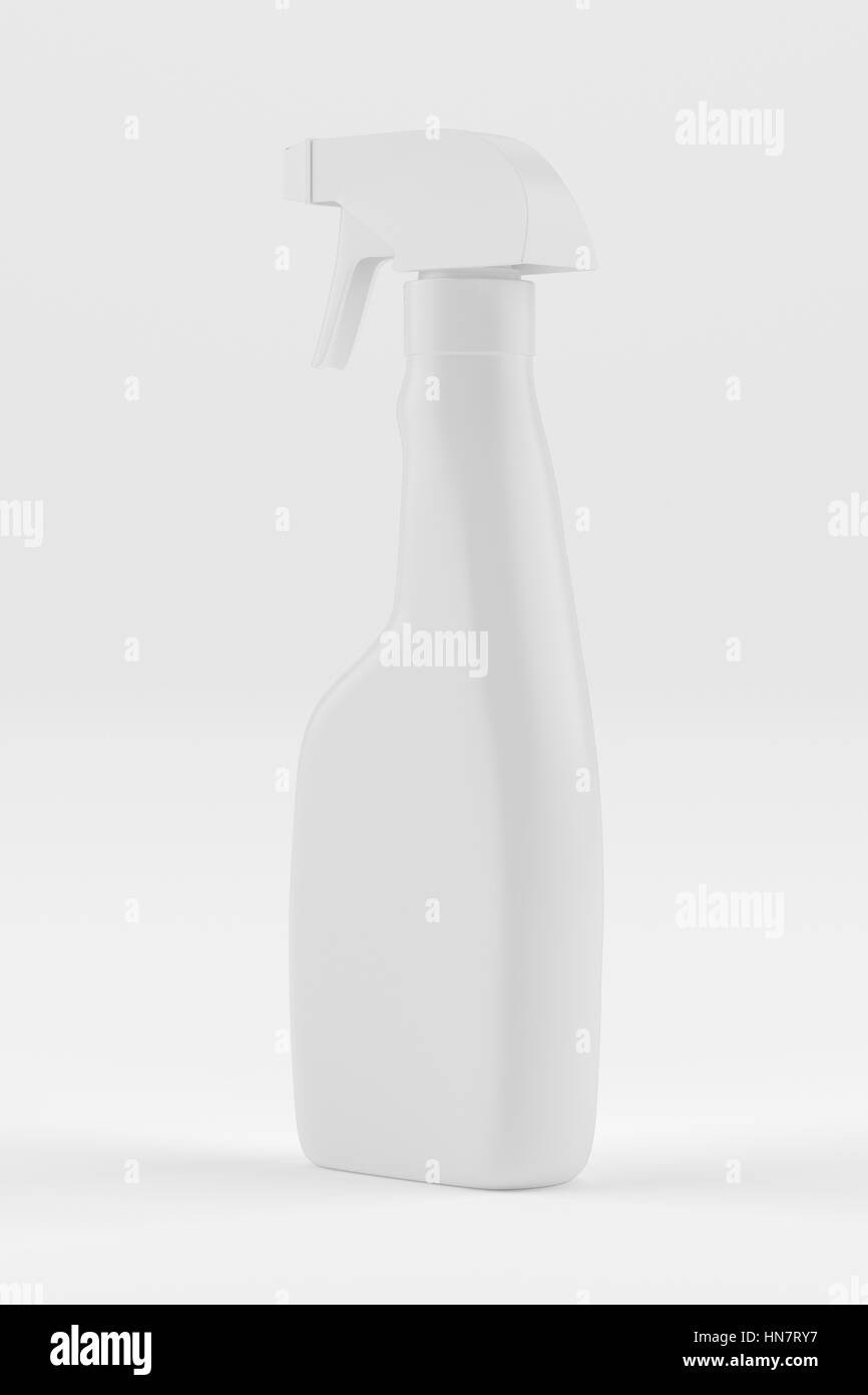 Spray de plástico blanco Blanco botella de detergente. Plantilla de embalaje boceto colección. Con trazado de recorte incluido. 3D rendering. Foto de stock