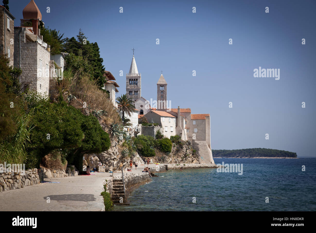 Hermoso paisaje de Croacia, la isla de RAB Foto de stock