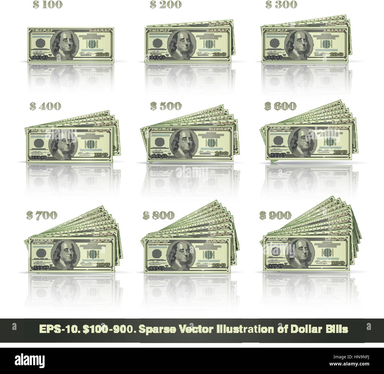 Escasa ilustración vectorial de billetes de dólar presentadas en