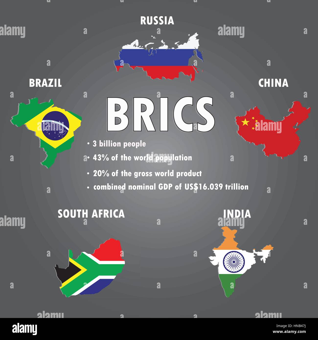Los países BRIC, infografía, ilustración vectorial Imagen Vector de