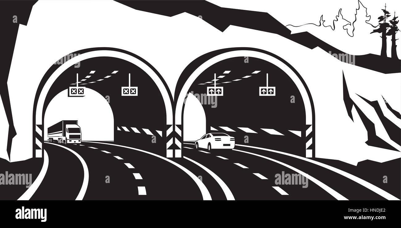 Autopista túnel en las montañas - ilustración vectorial Ilustración del Vector