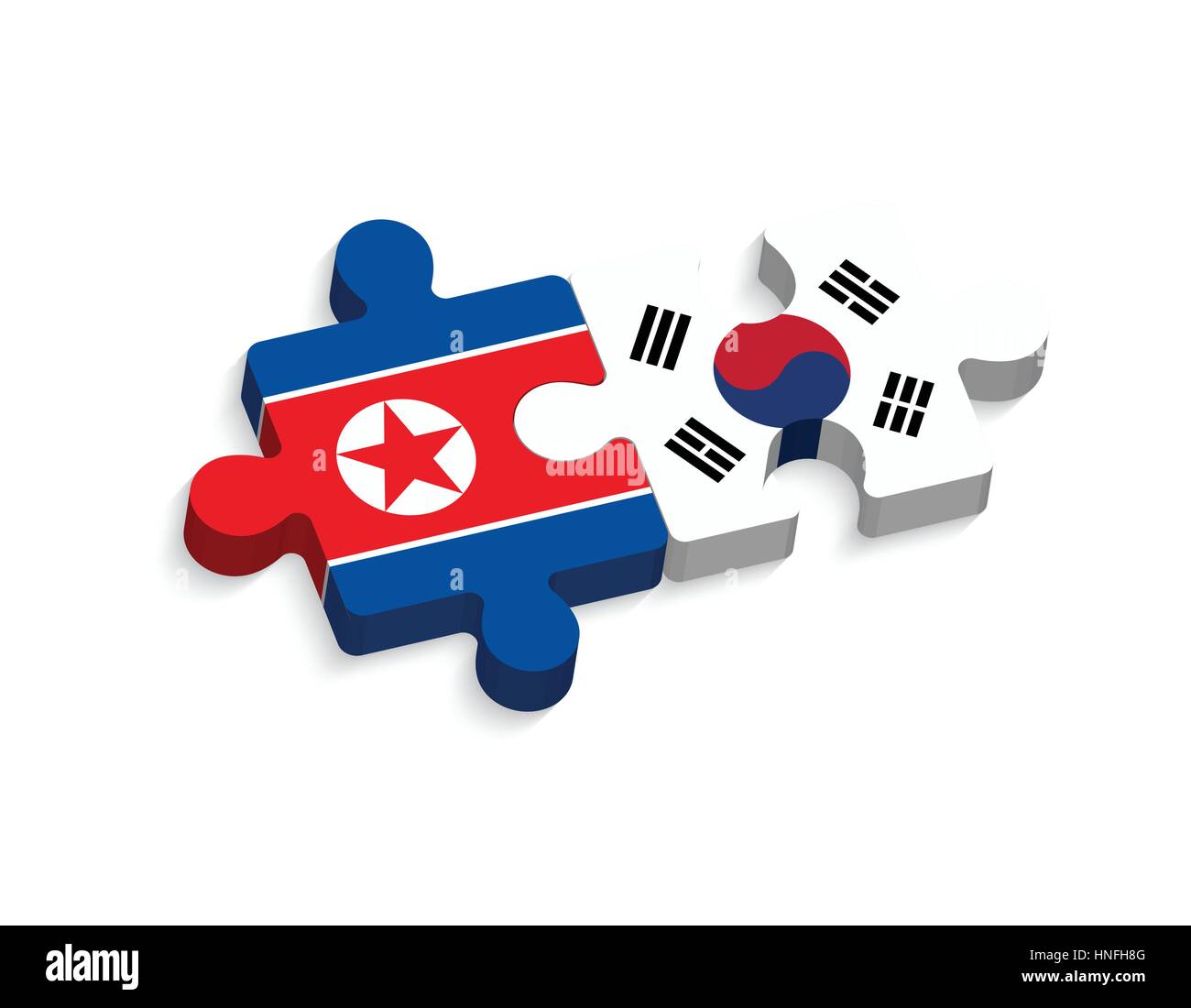 Rompecabezas de Corea del Sur y Corea del Norte ( político y confliction concepto ) ( 3 dimensión rompecabezas ) Ilustración del Vector