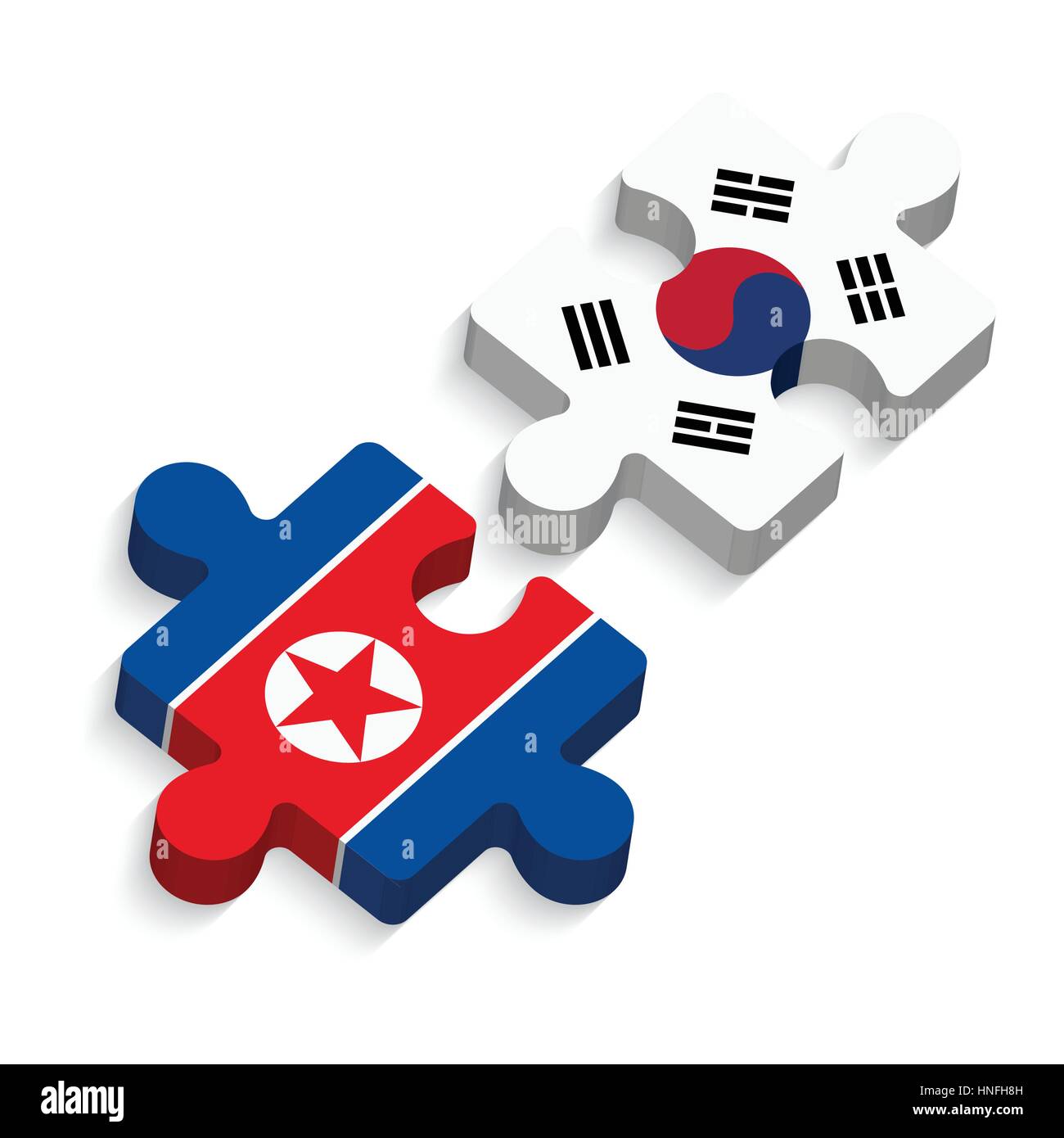Rompecabezas de Corea del Sur y Corea del Norte ( político y confliction concepto ) ( 3 dimensión rompecabezas ) Ilustración del Vector