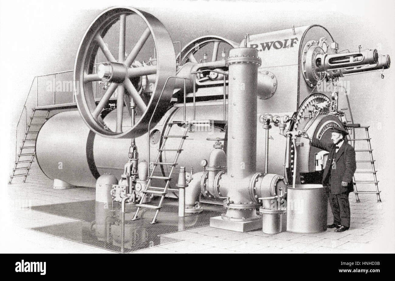 Un aparato de calefacción a vapor construido por R. Wolf Magdeburg-Buckau. Desde Meyers Lexicon, publicado en 1927. Foto de stock