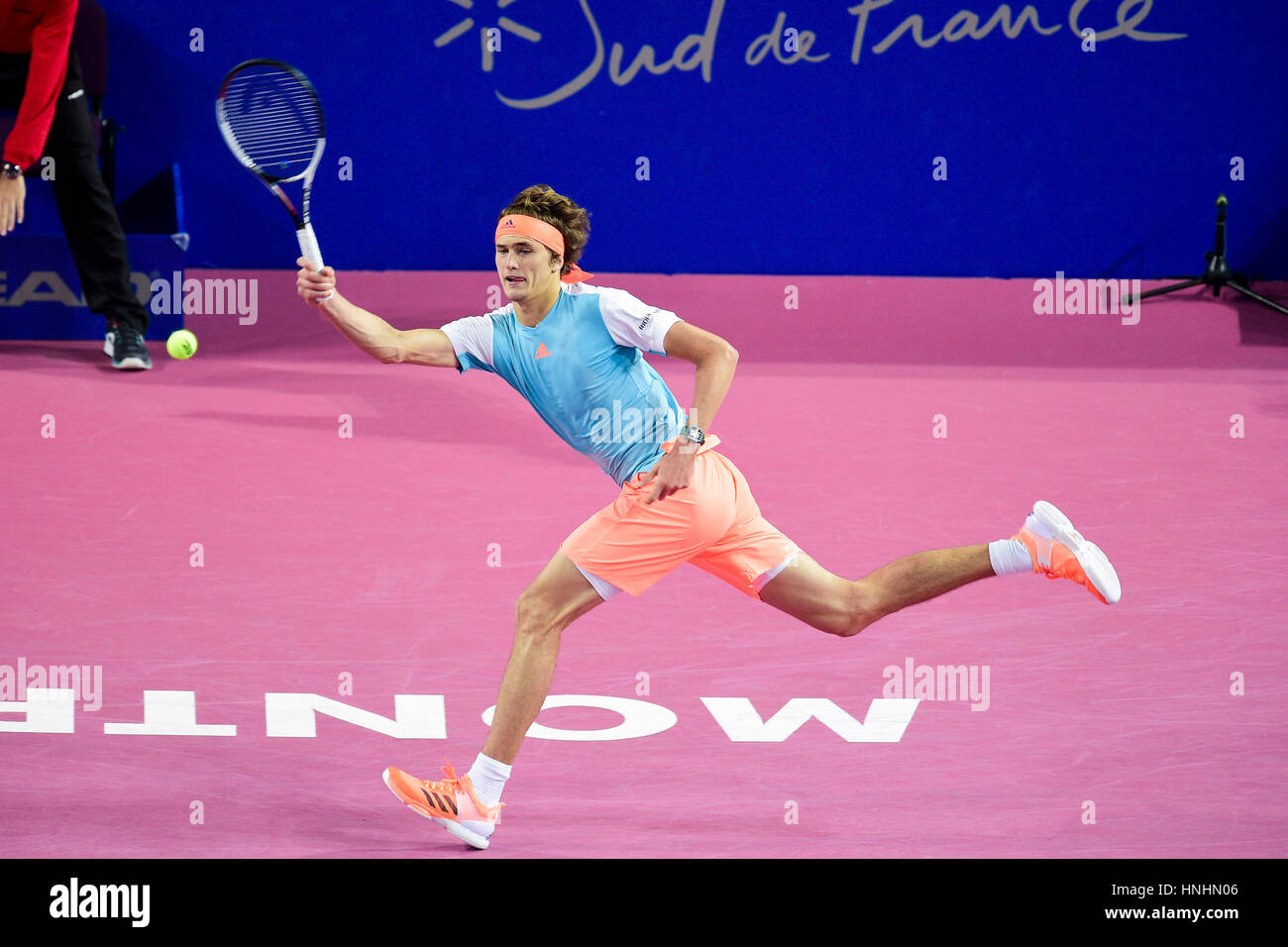 12 de febrero de 2017, Montpellier, Francia; abierto de Sud Tennis  Tournament final única, Alexander Zverev vs. Richard Gasquet (FRA); Zverev  ganó el título Fotografía de stock - Alamy