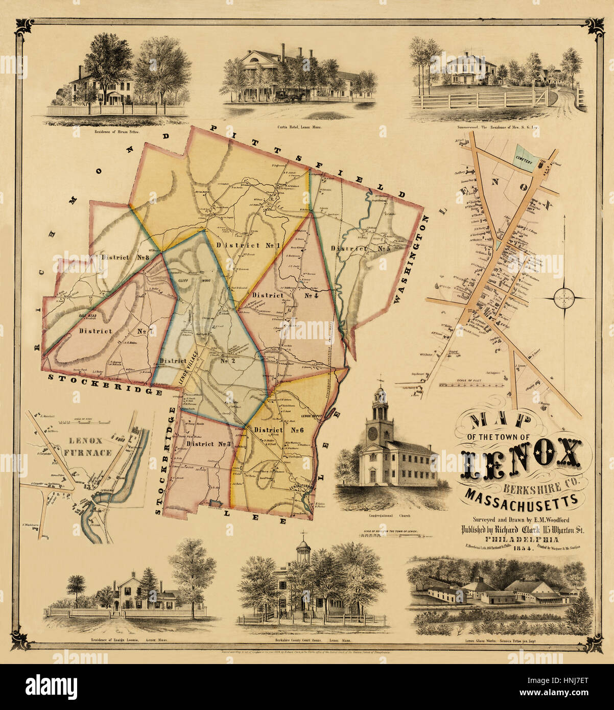 Mapa de Lenox Massachusetts 1854 Fotografía de stock Alamy