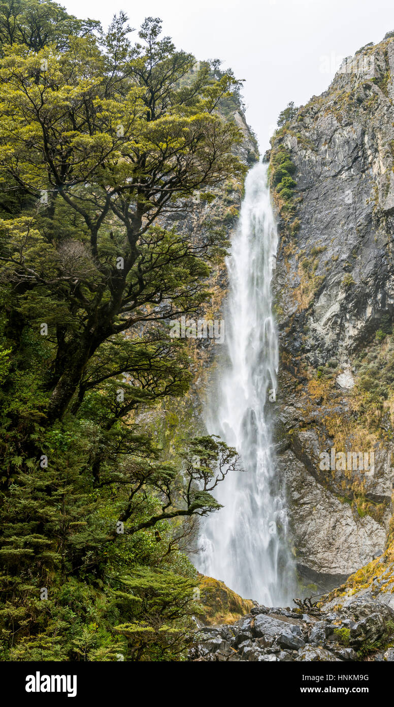 Devils Punchbowl Falls, cascada, Arthur&#39;s Pass, la región de Canterbury, Southland, Nueva Zelanda Foto de stock