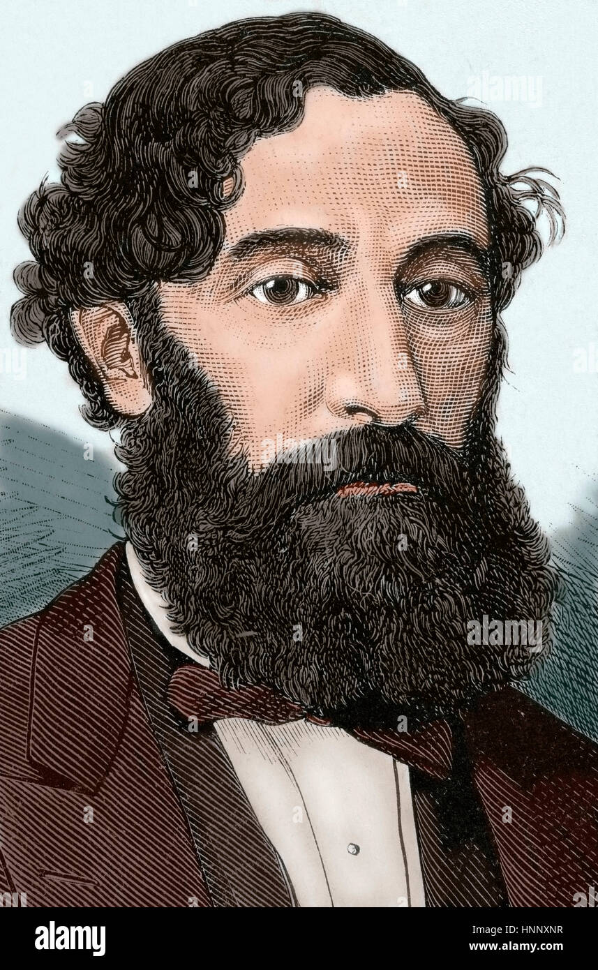 Bartolomé Mitre (1821-1906). Estadista argentino, militar y autor. Presidente de Argentina de 1862 a 1868. Retrato. Grabado. Siglo xix. Coloreada. Foto de stock