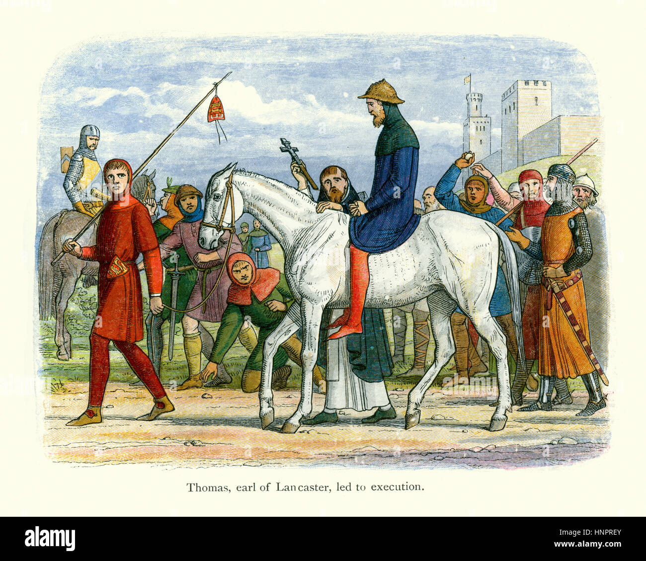 Earl Thomas de Lancaster, siendo llevado a la ejecución. Uno de los líderes de la oposición baronial a Eduardo II de Inglaterra. Fue derrotado en la batalla Foto de stock