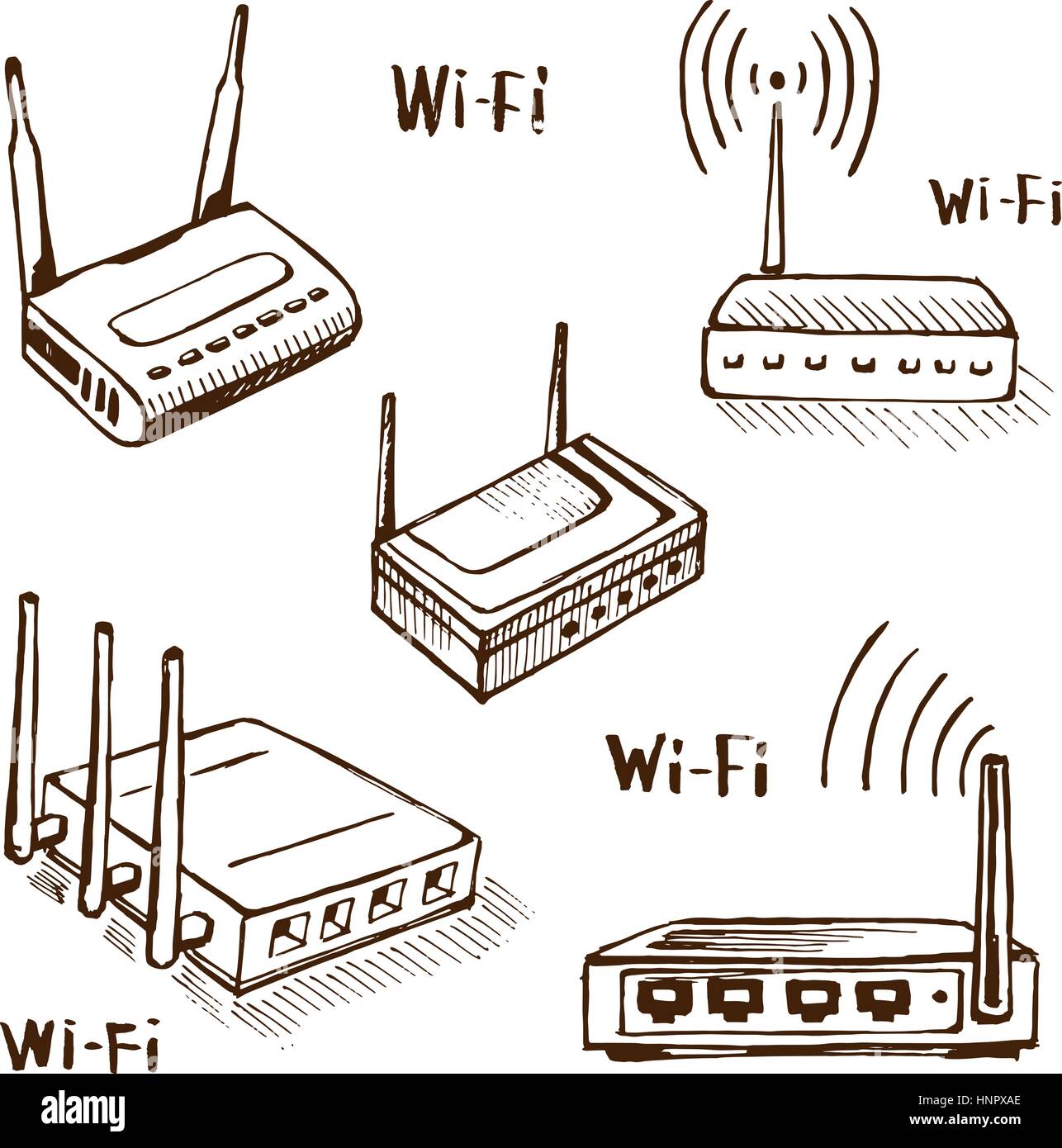 Drawing router connection modem Imágenes vectoriales de stock