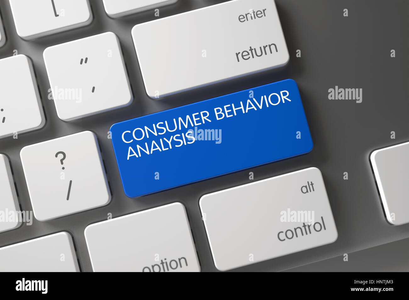 Análisis del comportamiento del consumidor CloseUp de teclado. 3D. Foto de stock