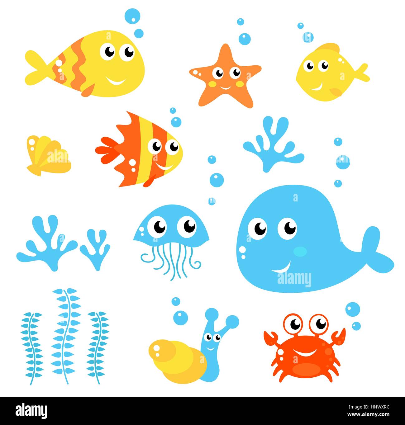 10735727 - exóticos peces y animales marinos gran colección de dibujos  animados de vectores ilustración Fotografía de stock - Alamy