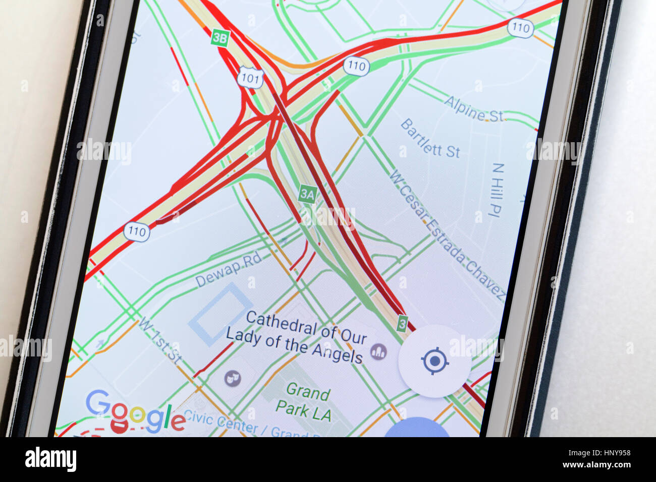 Google Maps que muestra el tráfico pesado - EE.UU. Foto de stock
