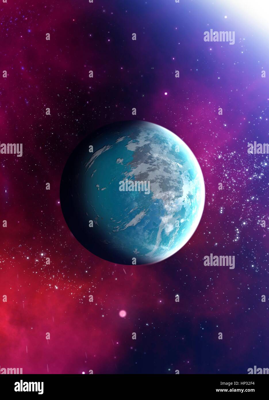 Planeta en el espacio ultraterrestre, ilustración. Foto de stock