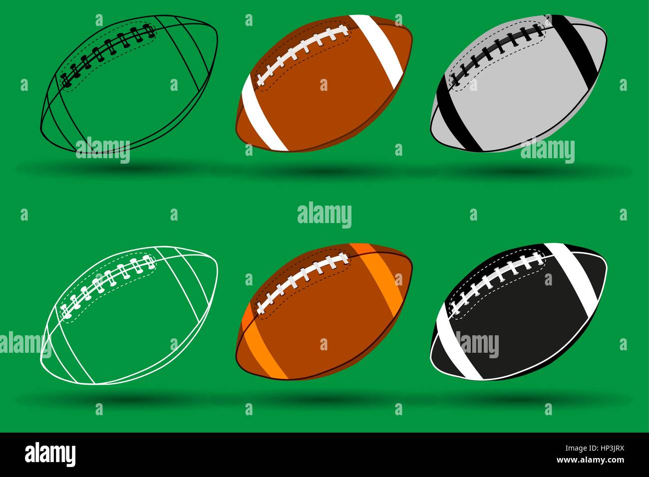 Balón de fútbol americano, rugby ball ilustración vectorial - set Imagen  Vector de stock - Alamy