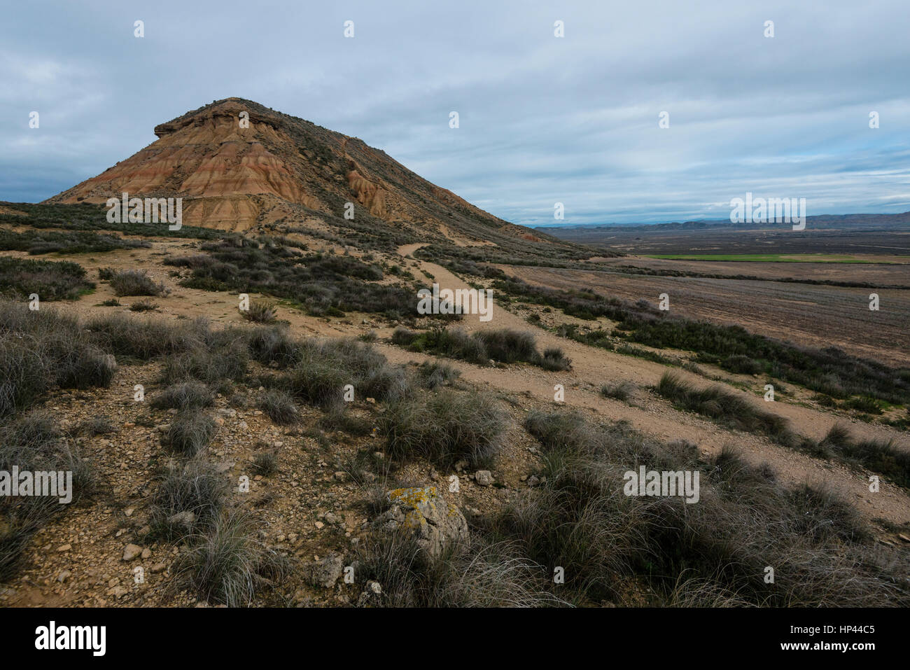 La Bardena Blanca, Parque Natural de Las Bardenas Reales, las reservas de la Biosfera de la UNESCO, semi-desierto, Navarra, España Foto de stock
