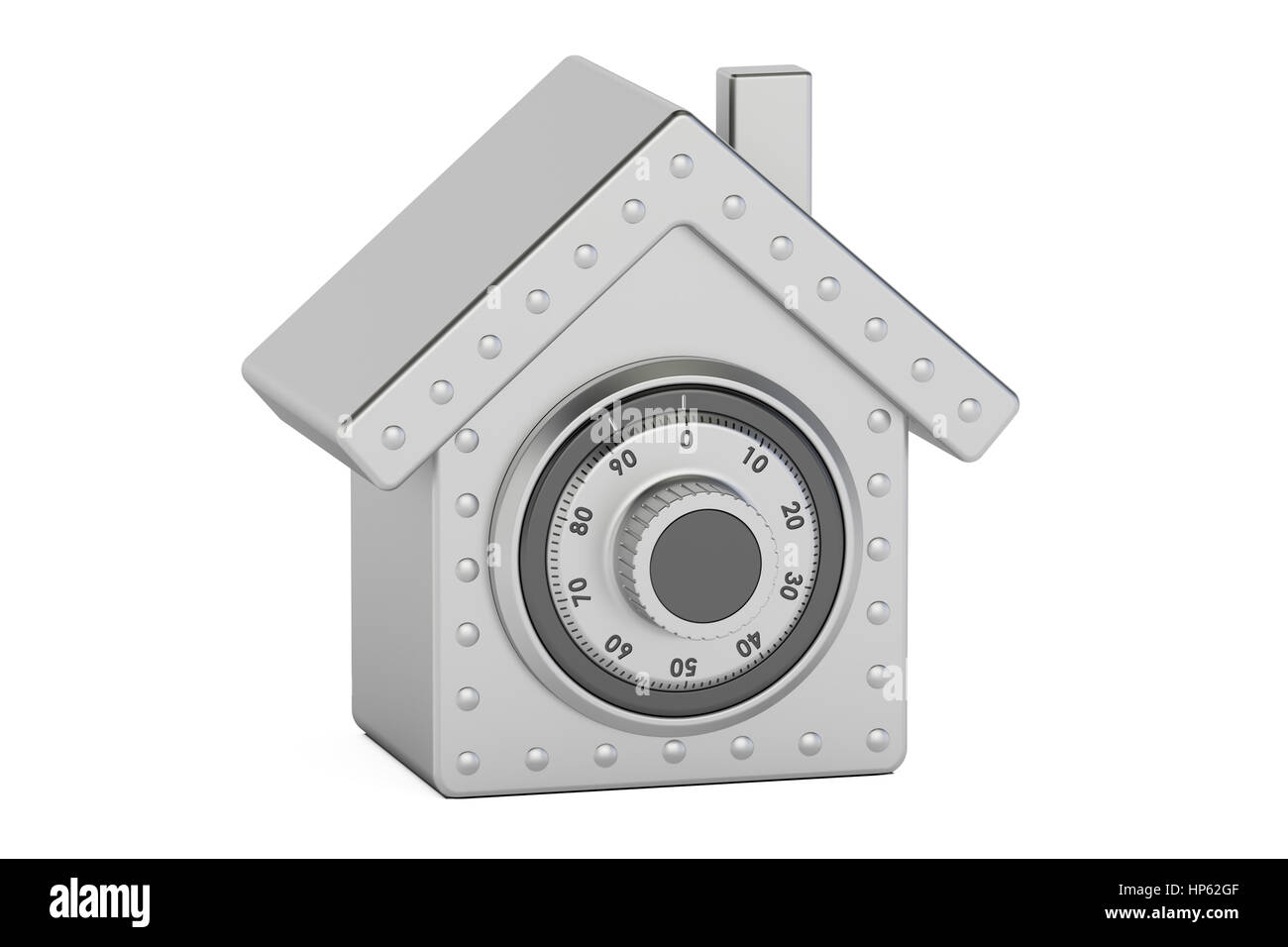 Casa segura. Combinación caja fuerte en forma de Casa, 3D rendering aislado sobre fondo blanco. Foto de stock