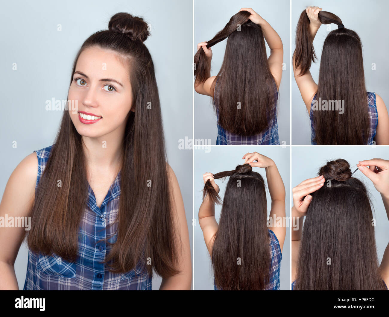 Bollo trenzado peinado simple tutorial Tutorial de peinados para cabello largo Peinado Tutorial Modelo de cabello Fotografía de stock Alamy