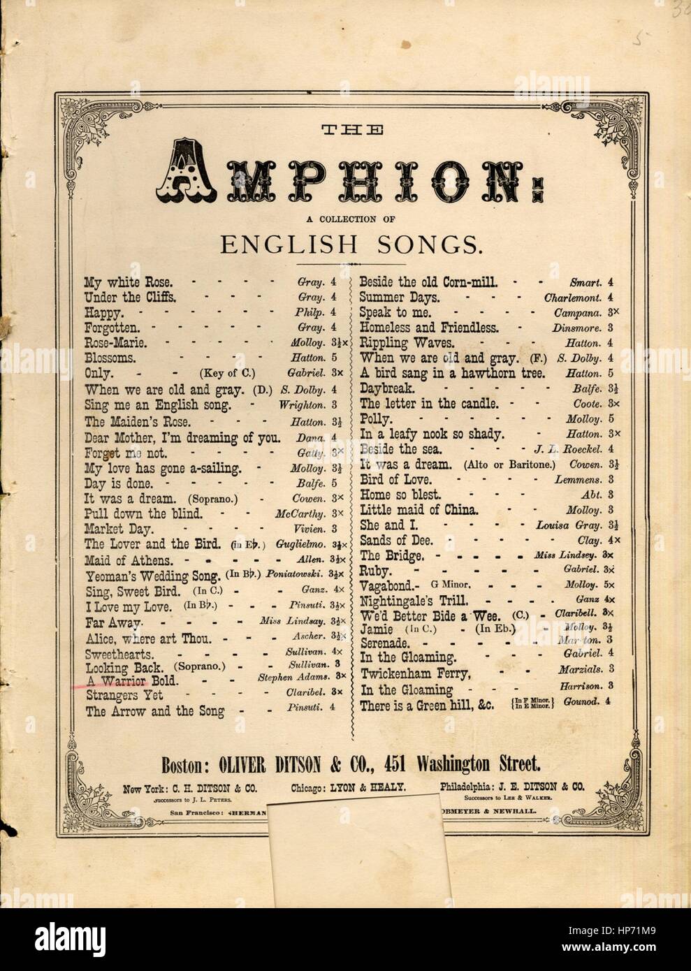 Como Se Dice Canción En Inglés Imagen de cubierta de partituras de la canción "El Amphion una colección de  canciones en inglés un guerrero Bold', con notas de autoría original  leyendo 'palabras por Edwin Thomas música por Stephen