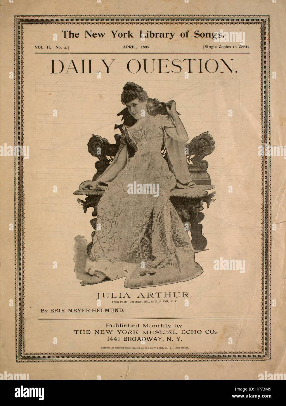 Cómo Se Dice En Inglés Biblioteca Imagen de cubierta de partituras de la canción "El Nueva York biblioteca de  canciones Vol II Nº 4 Abril, 1895 pregunta diaria [Inglés y alemán]', con  notas de autoría original leyendo 'por