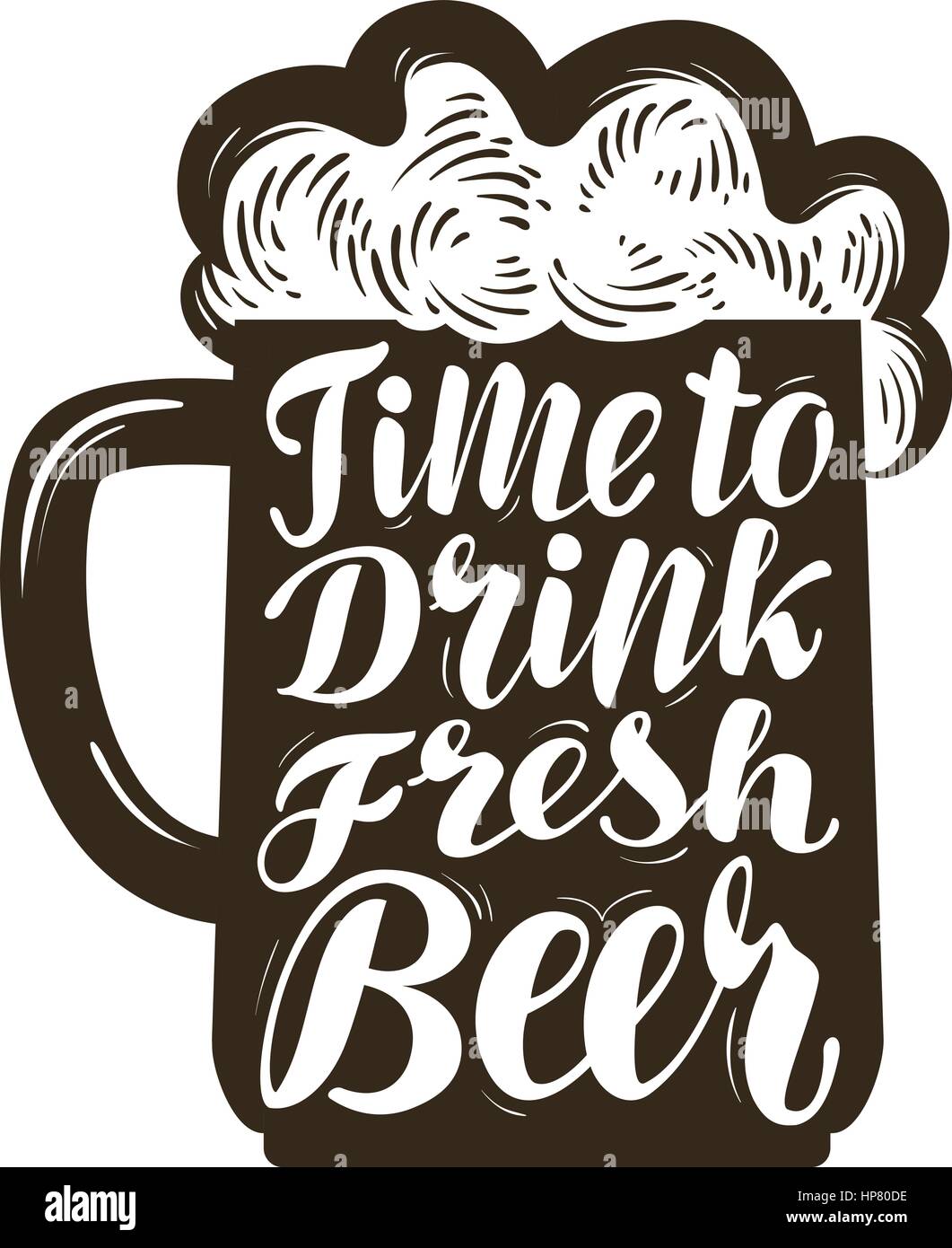 Jarra de cerveza, símbolo. Tiempo para beber cerveza fresca, rotulación. Plantilla de diseño de menú para restaurantes o pubs, bares. Ilustración vectorial Ilustración del Vector