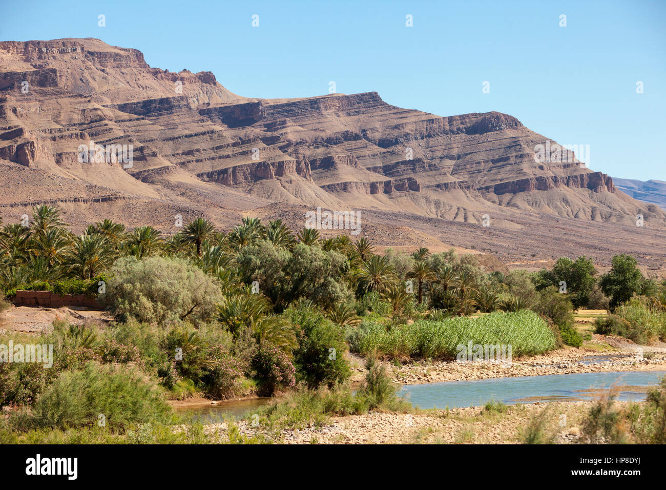 Escena del valle del río Draa, Marruecos, cerca de Zagora. Foto de stock