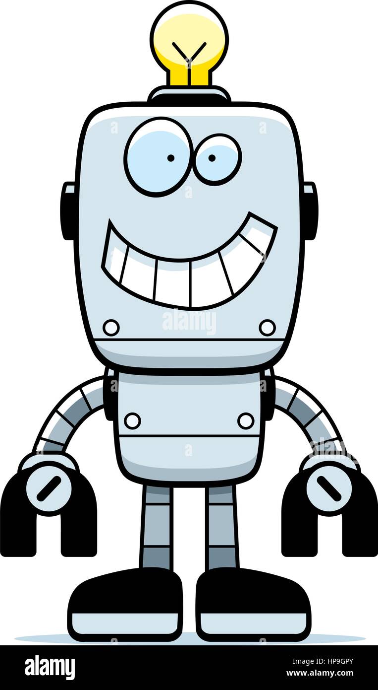 Desgastado Rey Lear Desalentar Un robot de dibujos animados feliz y sonriente permanente Imagen Vector de  stock - Alamy