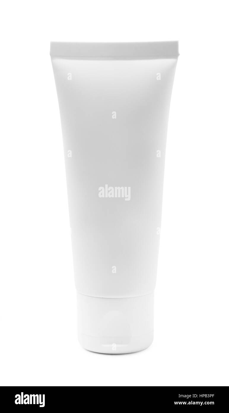 Cosméticos blanco tubo de crema o gel aislado sobre un fondo blanco. Foto de stock