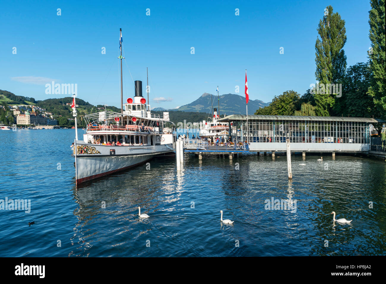 Barco de vapor, del lago de Lucerna, Lucerna, Suiza Foto de stock