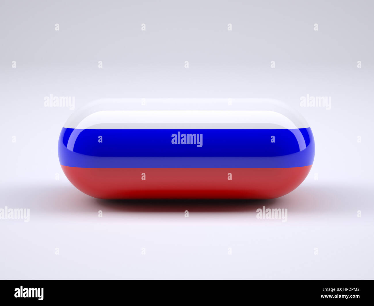 Píldora con bandera rusa envuelto alrededor de él, ilustración 3d Foto de stock