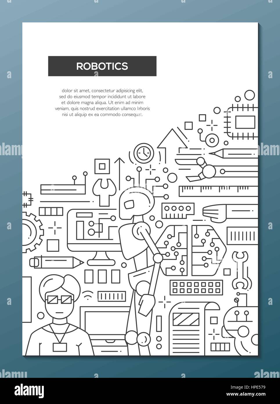 Diseño de la línea de robótica folleto poster plantilla A4 Imagen Vector de  stock - Alamy