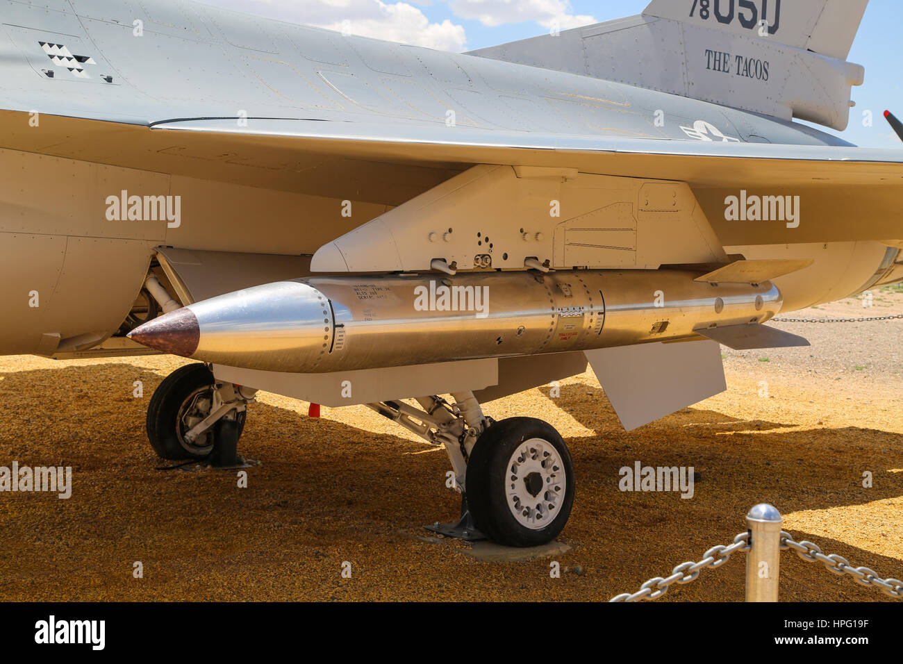 F16 fighter cargado con bombas nucleares B61 inerte en el Museo