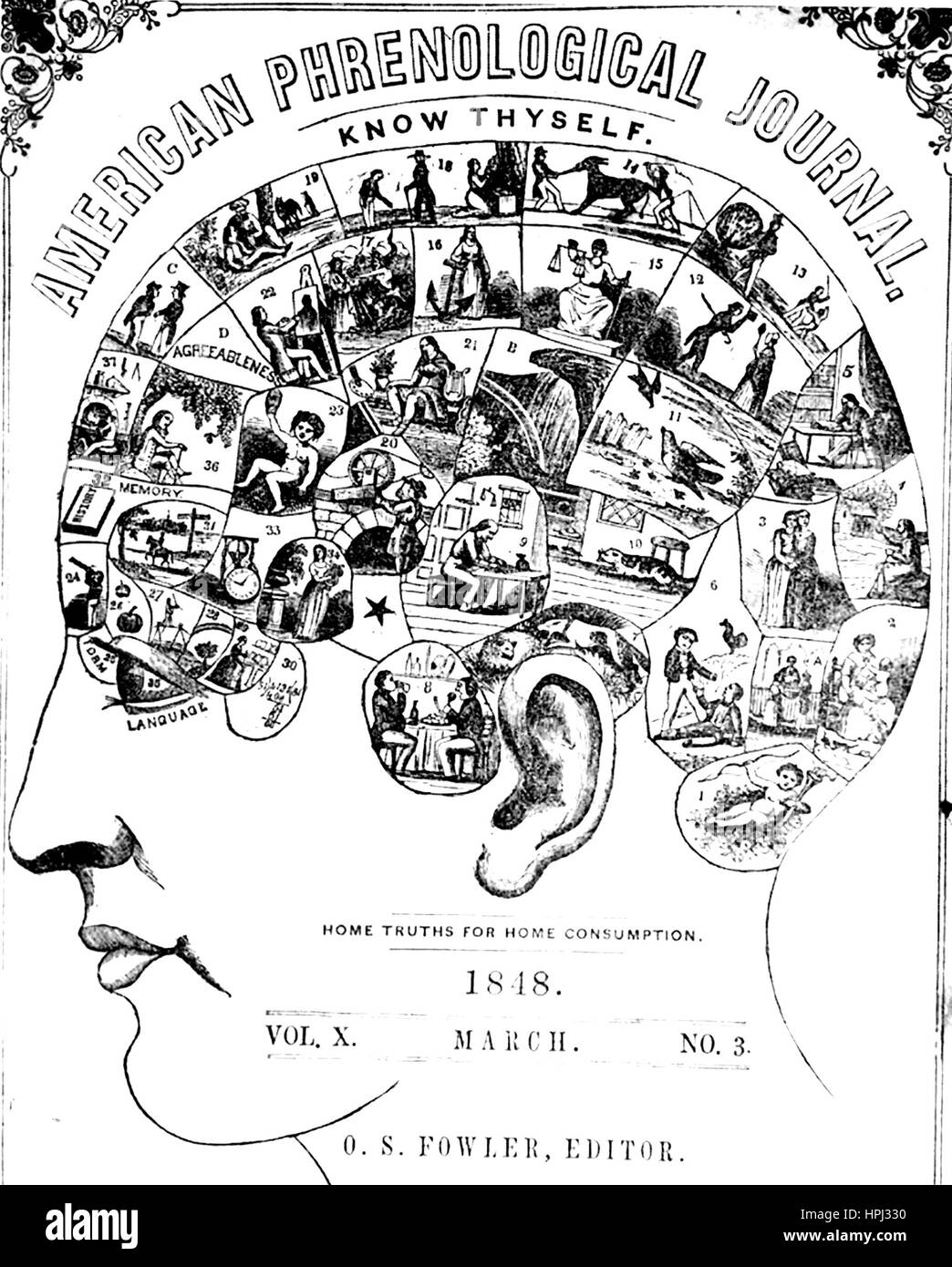 Cubierta de la frenología Phrenological American Journal, marzo de 1848 Foto de stock