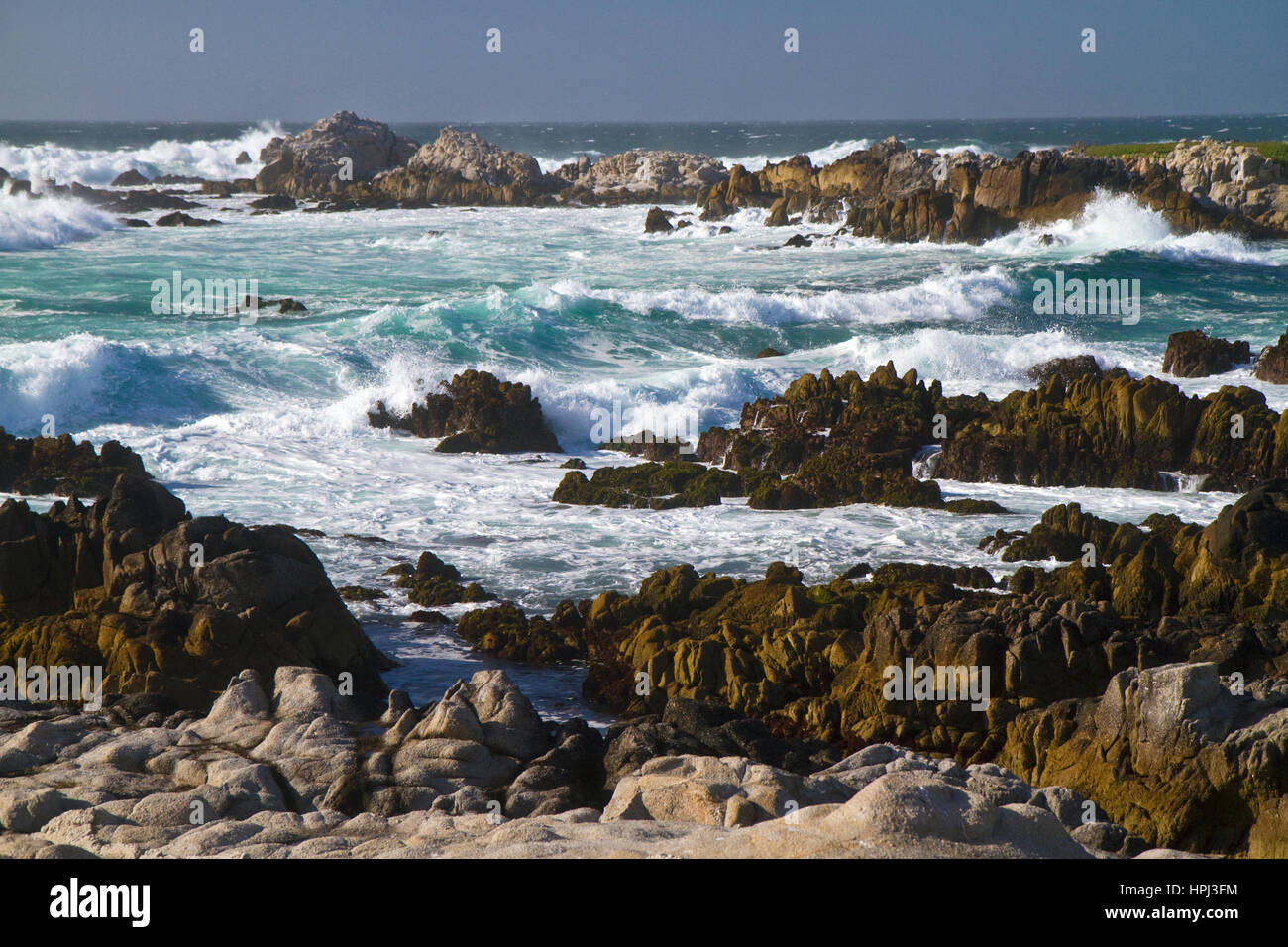 Las olas del océano Pacífico y el surf en la costa de Monteray, California, USA. Foto de stock
