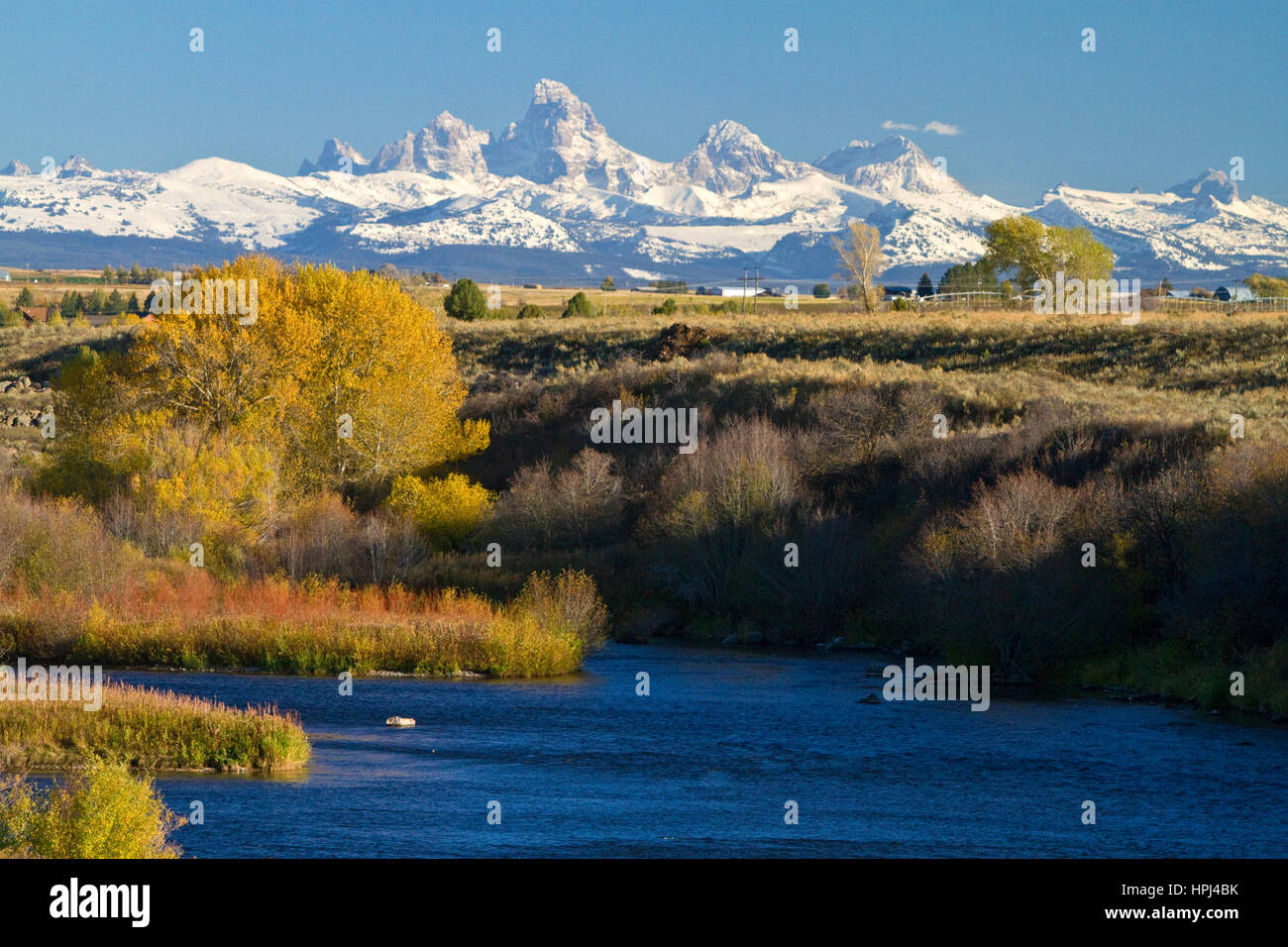 La Cordillera Teton en Henrys horquilla cerca de Ashton, Idaho, USA. Foto de stock