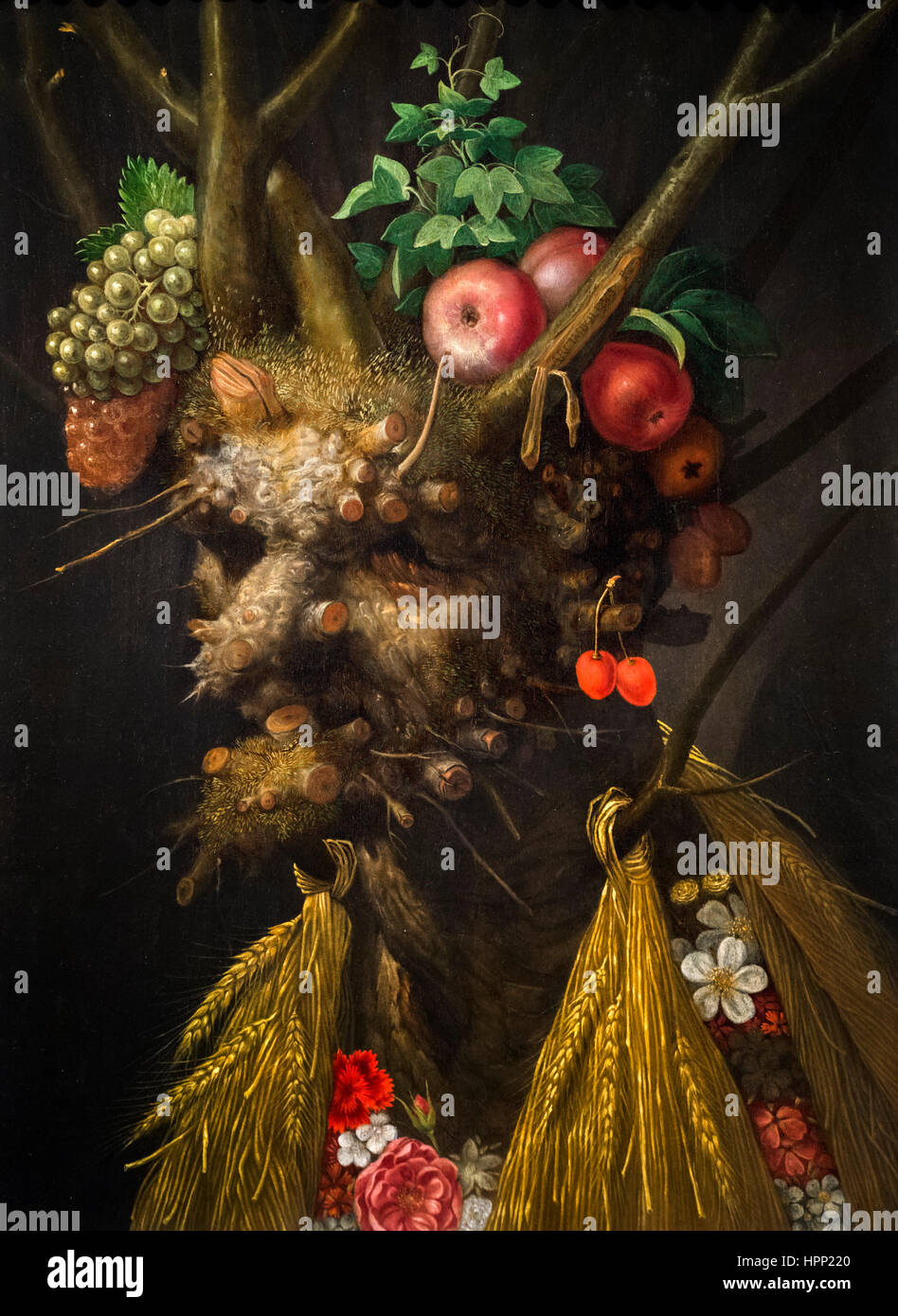 Four Seasons en una cabeza por Giuseppe Arcimboldo (c.1527-1593), óleo sobre panel, c.1590 Foto de stock