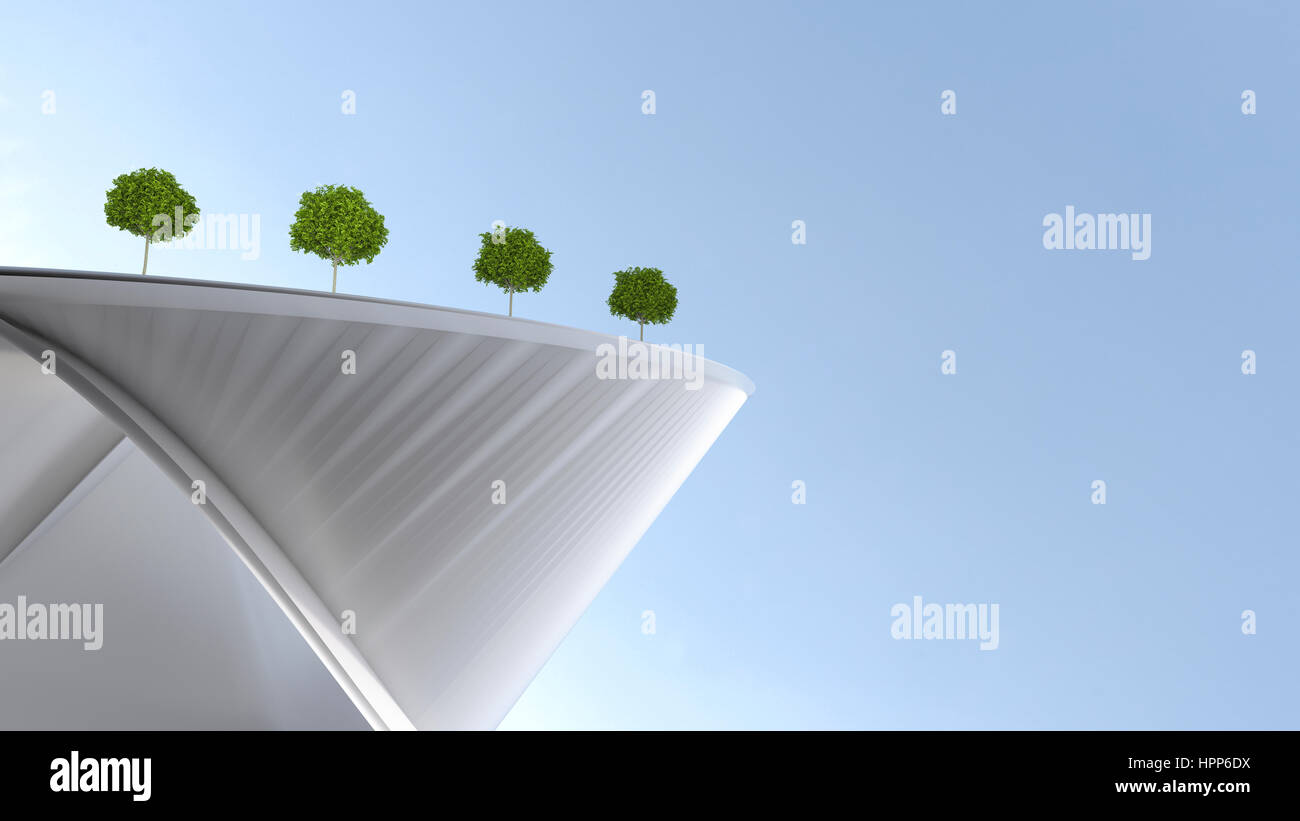 Edificio moderno con jardín en la azotea, 3D rendering Foto de stock