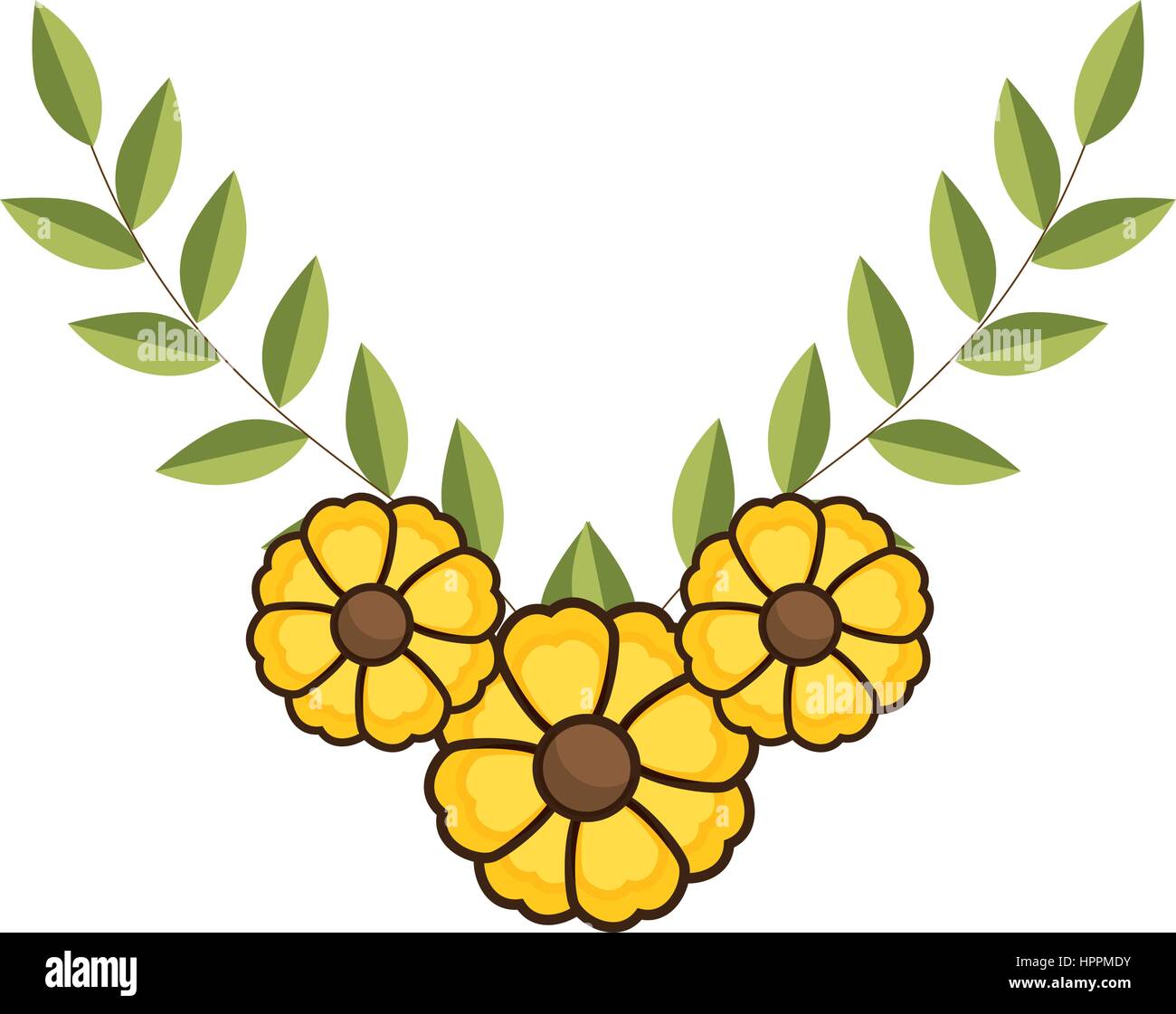 Corona de hojas con flores amarillas Imagen Vector de stock Alamy