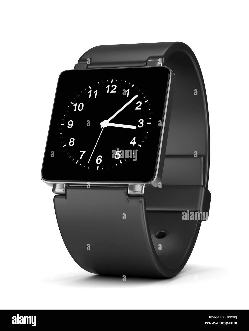 Smartwatch negro con un reloj analógico en la pantalla con fondo blanco  Ilustración 3D Fotografía de stock - Alamy