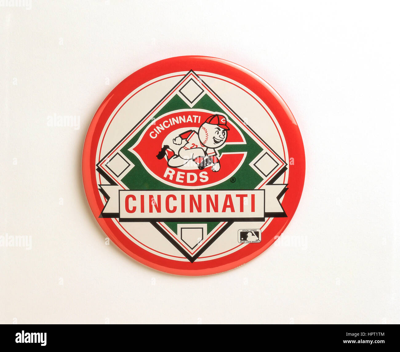 Retro Cincinnati Reds insignia del equipo Estadounidense de Béisbol, Cincinnati, Ohio, Estados Unidos de América Foto de stock