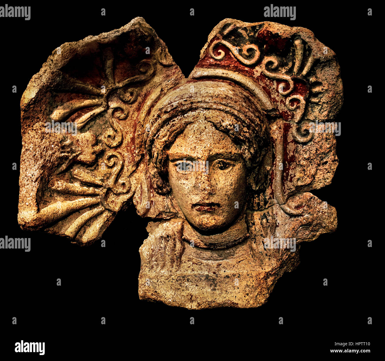 Cabeza de mujer Antefix con Nimbus, Orvieto (Italia), 425-400 A.C. , Etrusco Etruria, Toscana, Italia, Foto de stock