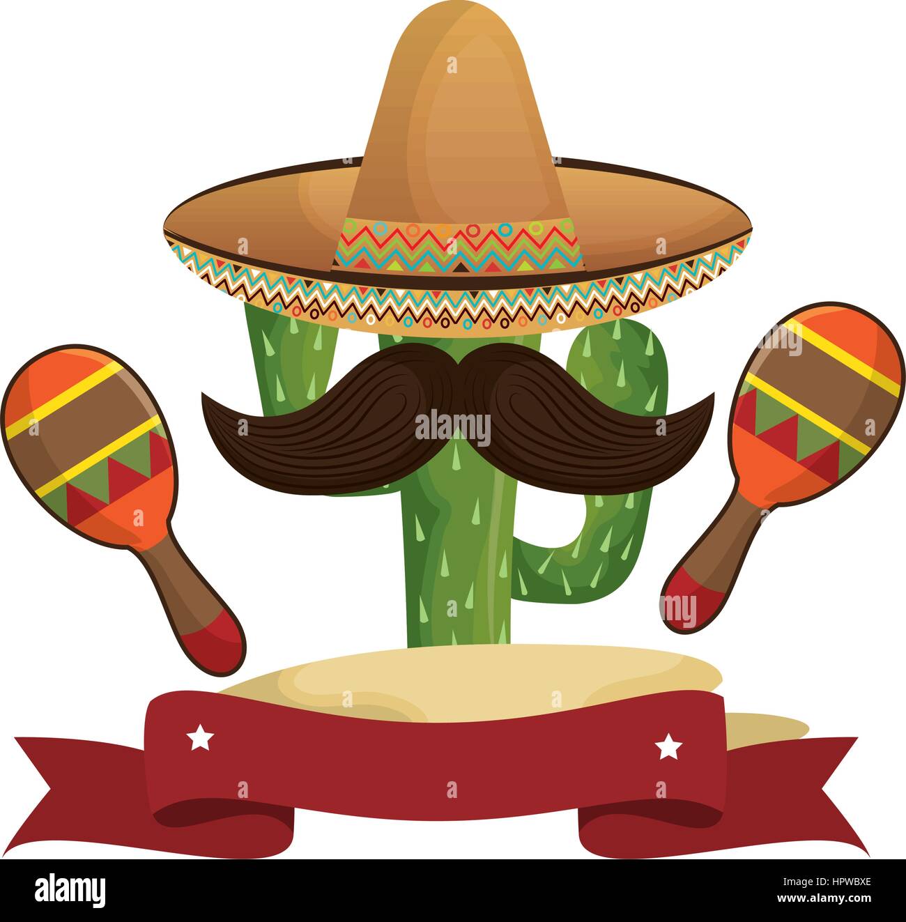 Dibujo animado de cactus con sombrero mexicano y el bigote con maraca  Imagen Vector de stock - Alamy