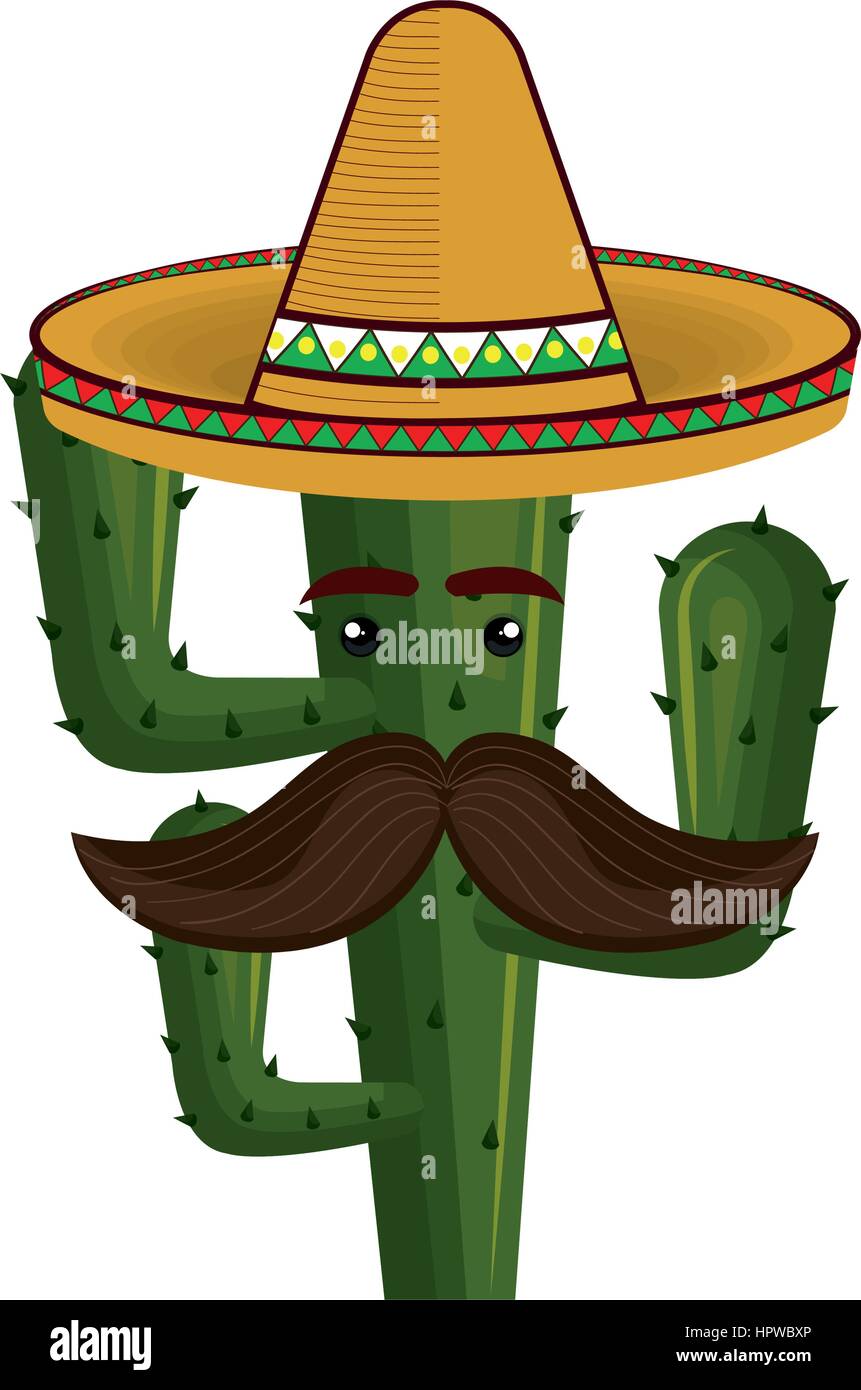 Dibujos animados cactus con sombrero mexicano y bigote Imagen Vector de  stock - Alamy