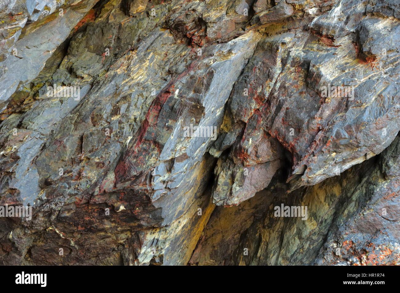 Venas Haematite en rocas en Whitesands Bay Foto de stock