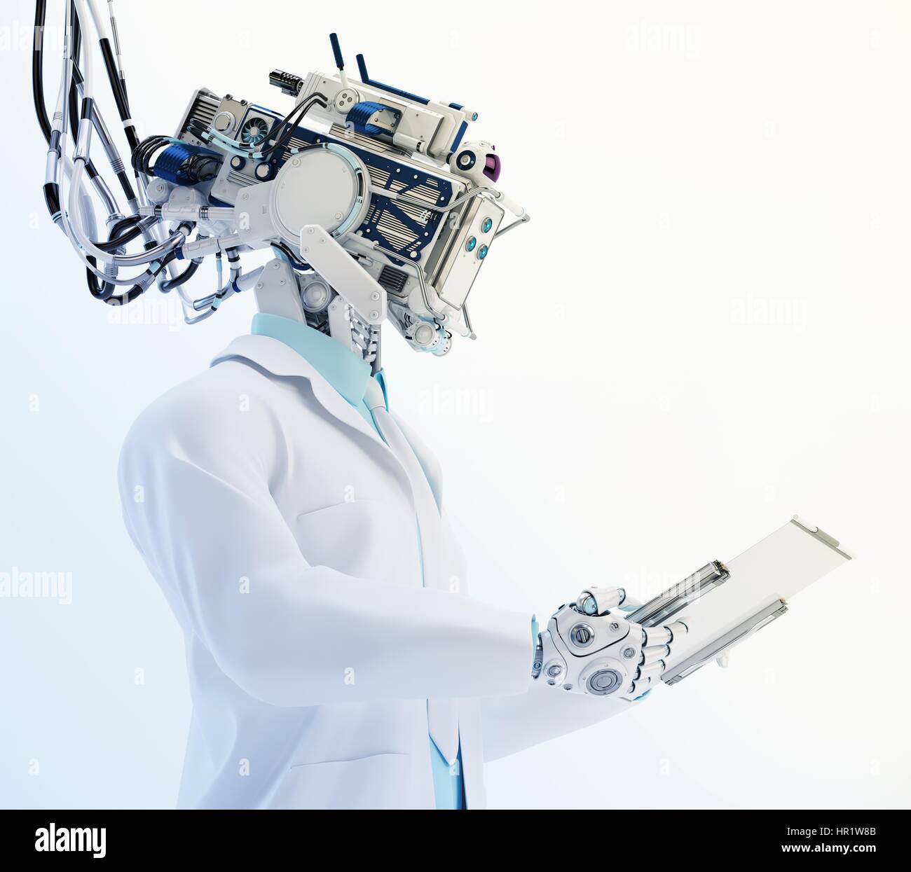Robot artificial cyborg médico especialista médico, trabajar con Tablet PC  en perfil, 3D Render Fotografía de stock - Alamy