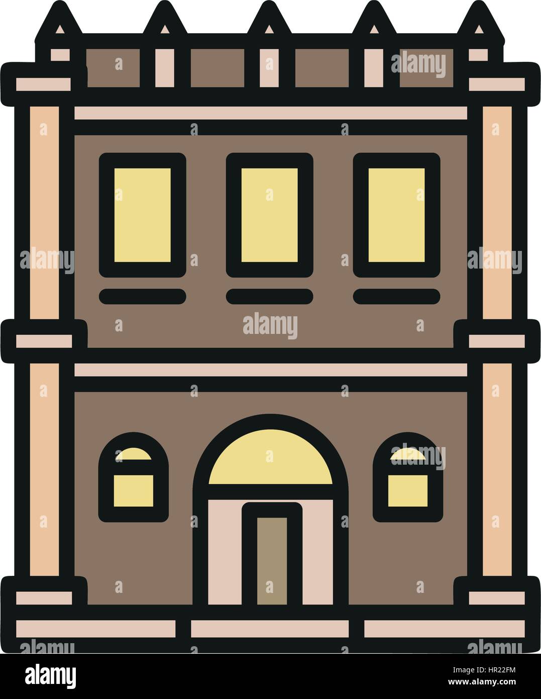Aislados de poca altura, de color gris casa municipal en lineart, elemento de icono de estilo edificio arquitectónico urbano ilustración vectorial. Ilustración del Vector