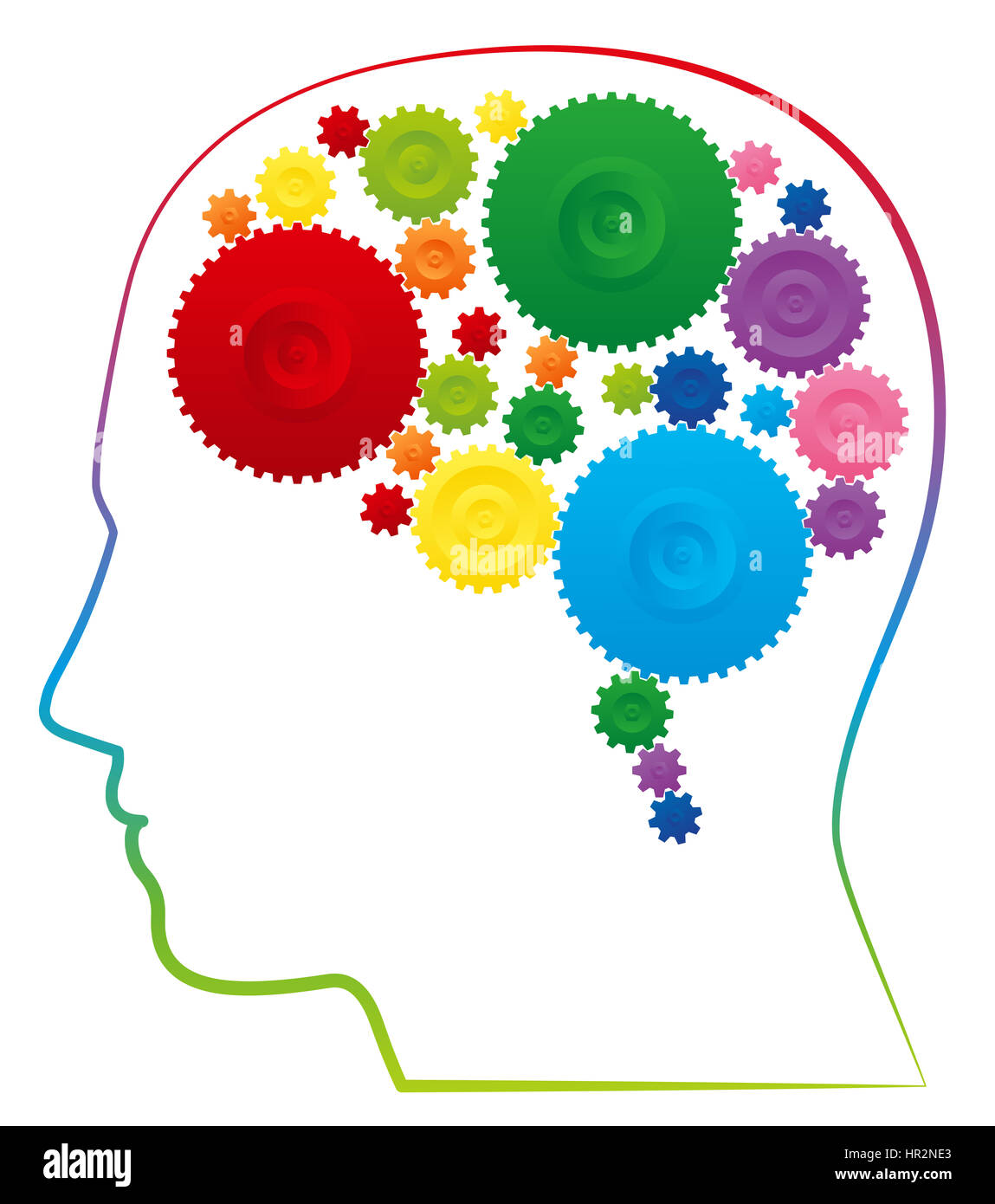 El ingenio, la creatividad y la inteligencia representada con un cerebro  con coloridas ruedas dentadas Fotografía de stock - Alamy