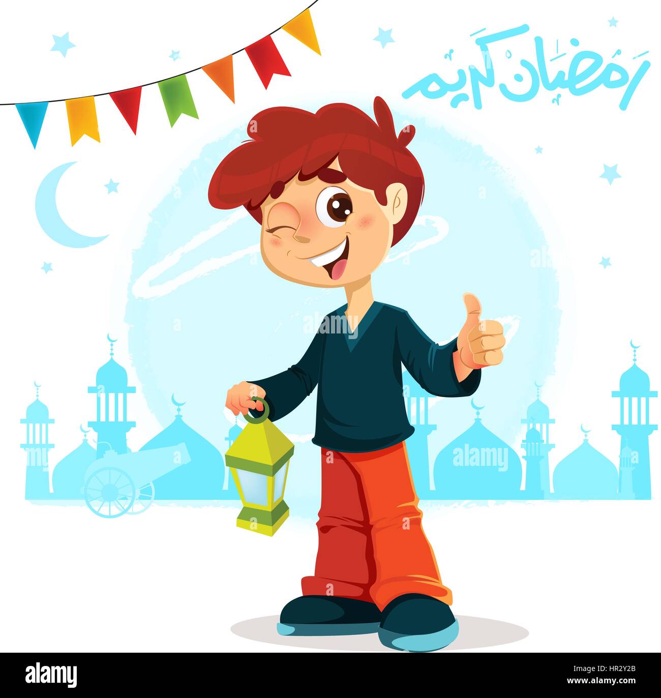 Ilustración vectorial de pulgar arriba Joven celebra el Ramadán Ilustración del Vector